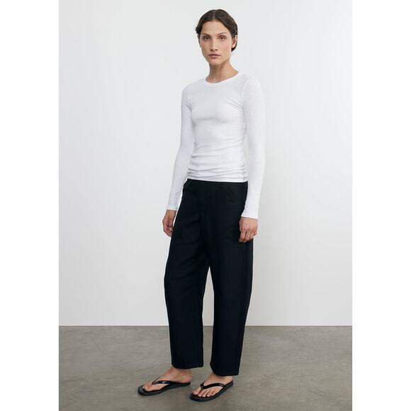 ENZA COSTA Textured Knit Crew Neck Top Womens Medium White Long Sleeve Shirt NEW - Picture 2 of 16